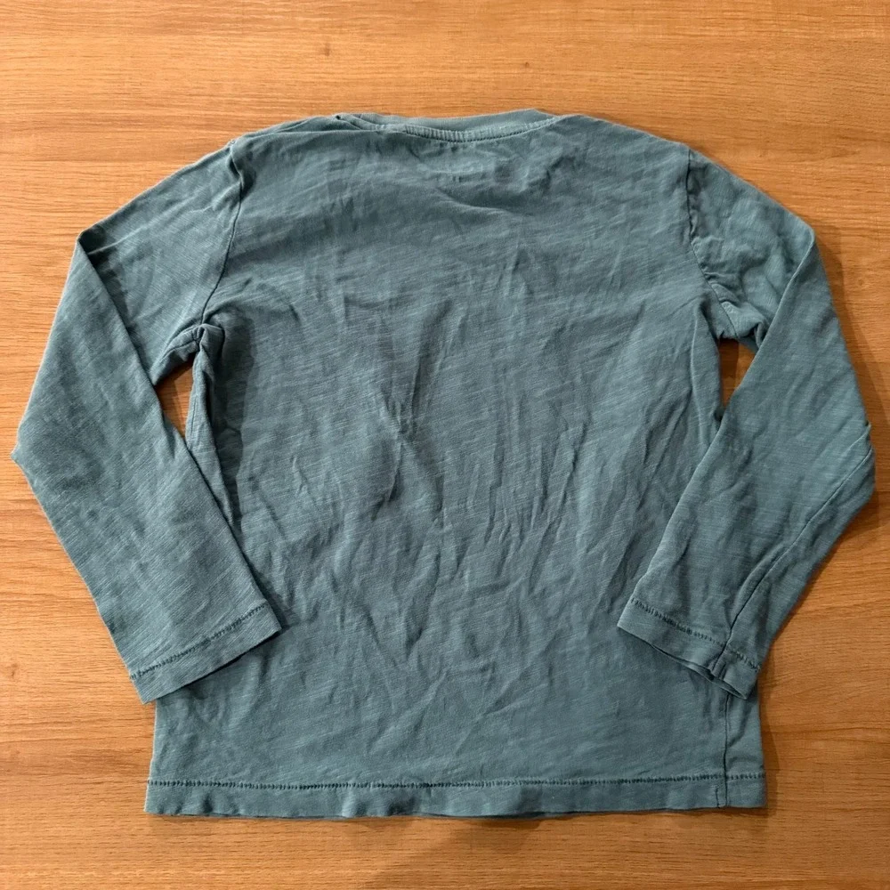 Mini Boden Boys Teal Blue Slub Cotton Long Sleeve Pocket Tee Shirt Size 5-6Y